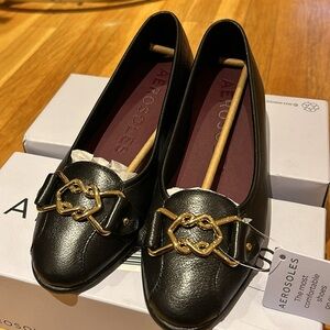 Aerosoles Womens Bia Black leather upper Slip On Ballet Flats shoes Size 7M NWT